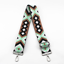 Light Cyan Ethnic Style Cotton Jacquard Adjustable Wide Shoulder Strap, with Swivel Clasps, for Bag Replacement Accessories, Platinum, Light Cyan, 80~130x5cm