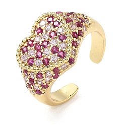 Орхидея Кольца-манжеты в форме сердца из латуни с микропаве из кубического циркония для женщин, без кадмия и без свинца, стойки покрытие, реальный 18 k позолоченный, сиреневые, 13 мм, внутренний диаметр: 19 мм