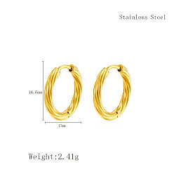 Золотой Модные 304 витые серьги-кольца из нержавеющей стали, золотые, 16.6x18.66 мм
