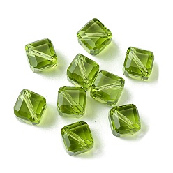Yellow Green Glass Imitation Austrian Crystal Beads, Faceted, Square, Yellow Green, 7x7x7mm, Hole: 0.9mm