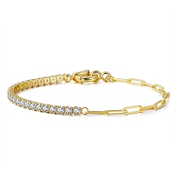 Golden Clear Cubic Zirconia Tennis Bracelet, 925 Sterling Silver Paperclip Chain Bracelets, Golden, 6-1/2 inch(16.5cm)