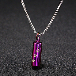 Purple Stainless Steel Column Pendant Necklaces for Women, Urn Ashes Necklaces, Purple, no size