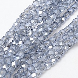 Light Steel Blue Electroplate Glass Beads Strands, Half Plated, Faceted, Cube, Light Steel Blue, 4x4x4mm, Hole: 1mm, about 100pcs/strand, 15.7 inch