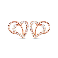 Rose Gold SHEGRACE Cute Design Real 18K Gold Plated 925 Sterling Silver Stud Earrings, with Micro Pave AAA Cubic Zirconia Heart, Rose Gold, 12x15mm, Pin: 0.7mm