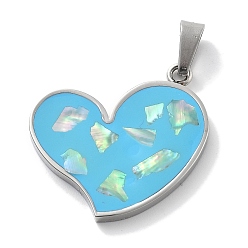 Темно-Голубой 304 нержавеющей стальной эмали подвески, шарма сердца, цвет нержавеющей стали, глубокое синее небо, 25x27x3 мм, отверстие : 5.5x4 мм