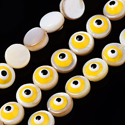 Золотистый Естественных пресноводных оболочки бисер нитей, с эмалью, плоские круглые с сглаза, золотые, 6x3~4 мм, отверстие : 0.8 мм, около 62~63 шт / нитка, 14.96 дюйм ~ 15.35 дюйм (38~39 см)