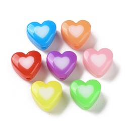 Mixed Color Two Tone Opaque Acrylic Beads, Imitation Jelly, Heart, Mixed Color, 15x17x11mm, Hole: 2.2mm, about 289pcs/500g