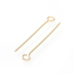 Real 18K Gold Plated 304 Stainless Steel Eye Pins, Real 18k Gold Plated, 25x3mm, Hole: 1.8mm, Pin: 0.7mm