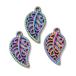 Rainbow Color 304 подвески из нержавеющей стали, очарование листа, ионное покрытие (ip), Радуга цветов, 20.5x11x2 мм, отверстие : 1.6 мм