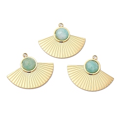 Amazonite Ion Plating(IP) 316 Stainless Steel Pendants, Natural Amazonite Fan Charms, Faceted, Real 24K Gold Plated, 19x24x4mm, Hole: 1.6mm