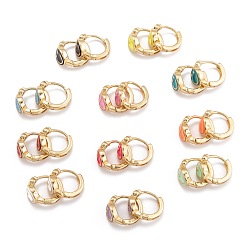 Mixed Color Brass Micro Pave Clear Cubic Zirconia Huggie Hoop Earrings, with Enamel, Smiling Face, Real 18K Gold Plated, Mixed Color, 12.5x2~7mm, Pin: 0.7mm