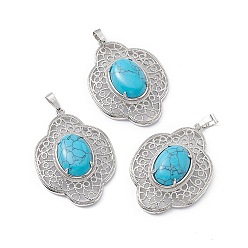 Синтетическая Бирюза Синтетические бирюзовые подвески, , латунная фурнитура с платиновым покрытием, 44x32x10 мм, отверстие : 8x5 мм