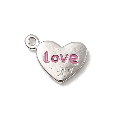 Бледно-фиолетовый Красный Латунь эмаль подвески, сердце со словом любовь прелести, стойки покрытие, долговечный, без кадмия и без свинца, платина, бледно-фиолетовый красный, 8.5x12x1.5 мм, отверстие : 1 мм