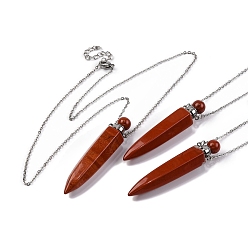 Красный Камень Ожерелья с подвесками в виде флаконов духов из натуральной красной яшмы, 304 & 201 ожерелья из нержавеющей стали с цепочкой для женщин, цвет нержавеющей стали, 18.70 дюйм (47.5 см)