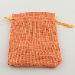 Coral Polyester Imitation Burlap Packing Pouches Drawstring Bags, Coral, 13.5x9.5cm