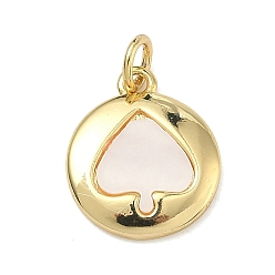 Плоский Круглый Латунные подвески с натуральными ракушками, без свинца и без кадмия, стойки покрытие, долговечный, реальный 18 k позолоченный, цвет морской раковины, плоская круглая подвеска в виде пиковой карты, 15.5x13x2 мм, Перейти кольцо: 5x0.9 мм, 3.2 мм внутренним диаметром