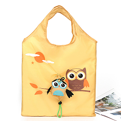 Gold Owl Pattern Eco-Friendly Polyester Grocery Shopping Bag, Foldable Shopping Tote Bags, with Bag Handle, Gold, 60x38cm