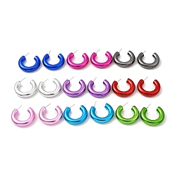 Mixed Color Ring Acrylic Stud Earrings, Half Hoop Earrings with 316 Surgical Stainless Steel Pins, Mixed Color, 37x8.5mm