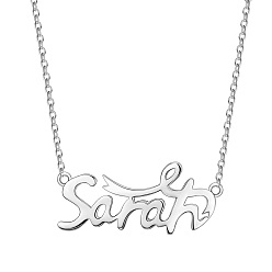 Platinum SHEGRACE 925 Sterling Silver Pendant Necklaces, with Cable Chains, Word Sarah, Platinum, 15 inch(38cm)