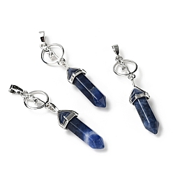Sodalite Natural Sodalite with Brass Pendants, Cadmium Free & Lead Free, Bullet Shaped, 65~70mm, Hole: 4.6mm