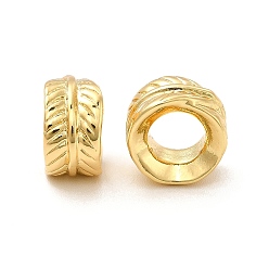 Настоящее золото 18K Стойки обшивки латунные бусины, долговечный, без кадмия и без свинца, столбец с узором листьев, реальный 18 k позолоченный, 9.5x6 мм, отверстие : 5 мм