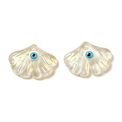 Champagne Yellow Transparent Glass with Enamel Pendants, Ginkgo Leaf with Evil Eye Charms, Champagne Yellow, 15x20x5.5~6mm, Hole: 1.5mm