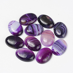 Purple Natural Striped Agate/Banded Agate Cabochons, Dyed, Oval, Purple, 18x13x5mm