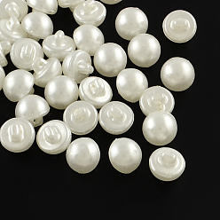 White 1-Hole Acrylic Shank Buttons, Imitation Pearl Style, Half Round, White, 12x11mm, Hole: 1mm