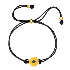 Yellow Daisy Flower Alloy Enamel Link Slider Bracelets, Adjustable Bracelet, Yellow, Daisy Link: 31mm