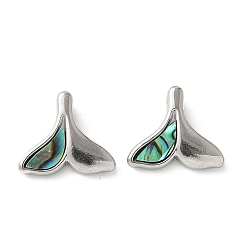 Нержавеющая Сталь Цвет Форма рыбьего хвоста 304 подвески из натуральной ракушки пауа из нержавеющей стали/белой ракушки, цвет нержавеющей стали, 13x15x4.5 мм, отверстие : 1.8 мм