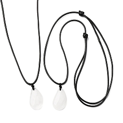 Хрусталь Подвеска в виде капли из натурального кварцевого кристалла, регулируемые ожерелья из черного вощеного шнура, 14.96~29.53 дюйм (38~75 см)