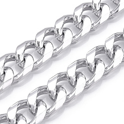 Silver Aluminum Curb Chains, Diamond Cut Cuban Link Chains, Unwelded, Silver, 16.5x12x4mm