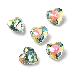 Light Azore AB Стеклянные кабошоны со стразами в стиле AB, задние и задние, сердце, светлый азор аб, 10x10x5.5 мм