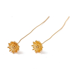 Golden Brass Daisy Flower Head Pins , Golden, 54mm, Pin: 21 Gauge(0.7mm), Flower: 9mm in diameter