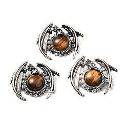 Tiger Eye Natural Tiger Eye Pendants, Dragon Charms, with Rack Plating Antique Silver Tone Alloy Findings, Cadmium Free & Lead Free, 40x48x12mm, Hole: 9x6mm
