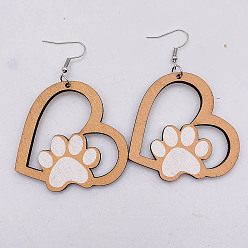JE0725C Wooden Earrings Hollow Peach Heart Pendant Earrings Mother's Day Valentine's Day Wooden Earrings