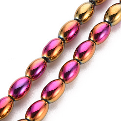 Rainbow Plated Electroplate Opaque Glass Beads Strands, Oval, Rainbow Plated, 6.5x4.5mm, Hole: 1mm, about 60~65pcs/strand, 15.16~15.94 inch(38.5cm~40.5cm)