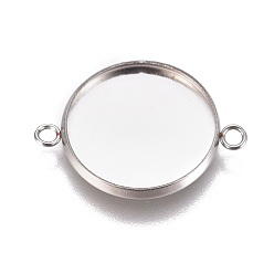 Stainless Steel Color 304 Stainless Steel Cabochon Connector Settings, Plain Edge Bezel Cups, Flat Round, Stainless Steel Color, Tray: 16mm, 23.5x17.8x2mm, Hole: 1.8mm
