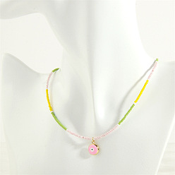 Pink eyes Colorful Glass Bead Necklace with Devil Eye Oil Pendant - Fashionable, Luxurious.