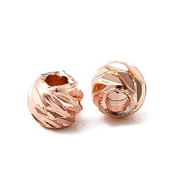 Розовое Золото Рифленые круглые латунные бусины, долговечный, стойки покрытие, без свинца и без кадмия, розовое золото , 4x3 мм, отверстие : 1.6 мм