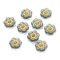 Cadet Blue Czech Glass Beads, Flower, Cadet Blue, 14x14mm, Hole: 0.8~1mm