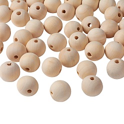 Moccasin Natural Unfinished Wood Beads, Round Wooden Loose Beads Spacer Beads for Craft Making, Macrame Beads, Large Hole Beads, Lead Free, Moccasin, 25mm, Hole: 4.5~5mm