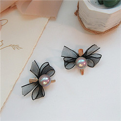 Silver Pearl Black Mesh Hair Clip Single Elegant Pearl Butterfly Hair Clip with Bow - Graceful, Hair Accessories, Chic.