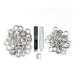 Platinum Brass Grommet Eyelets Tool Kit, with Hole Cutter, Mandrel and Storage Box, Platinum, 2cm, Hole: 4.3mm, Inner Diameter: 1.2cm