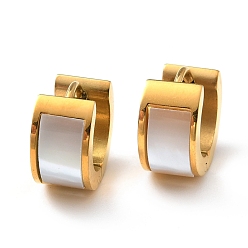 Золотой Массивные прямоугольные серьги-кольца из натуральных ракушек, 304 женские украшения из нержавеющей стали, золотые, 7x13.5 мм, штифты : 1 мм
