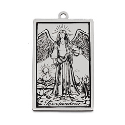 Stainless Steel Color Stainless Steel Pendants, Rectangle with Tarot Pattern, Stainless Steel Color, Temperance XIV, 40x24mm