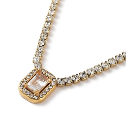 Rectangle Вакуумное покрытие pvd 304 ожерелье с подвеской из нержавеющей стали с кубическим цирконием, с цепочками чашек из горного хрусталя, прямоугольные, 16.73 дюйм (42.5 см), Кулон : 10.5x8.5 мм