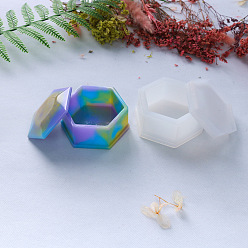 White Hexagon Storage Box Lid Molds Silicone Molds, for UV Resin, Epoxy Resin Jewelry Making, White, 73x85x12mm, 2pcs/set
