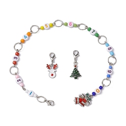 Christmas Bell 3Pcs Christmas Theme Knitting Row Counter Chains & Locking Stitch Markers Kits, with Alloy Enamel Pendants, Christmas Bell/Reindeer/Tree, 300mm
