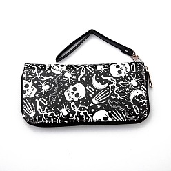 Black PU Leather Long Wallets with Zipper, Retro Gothic Skull Style Clutch Bag for Men, Black, 19x10x2.5cm